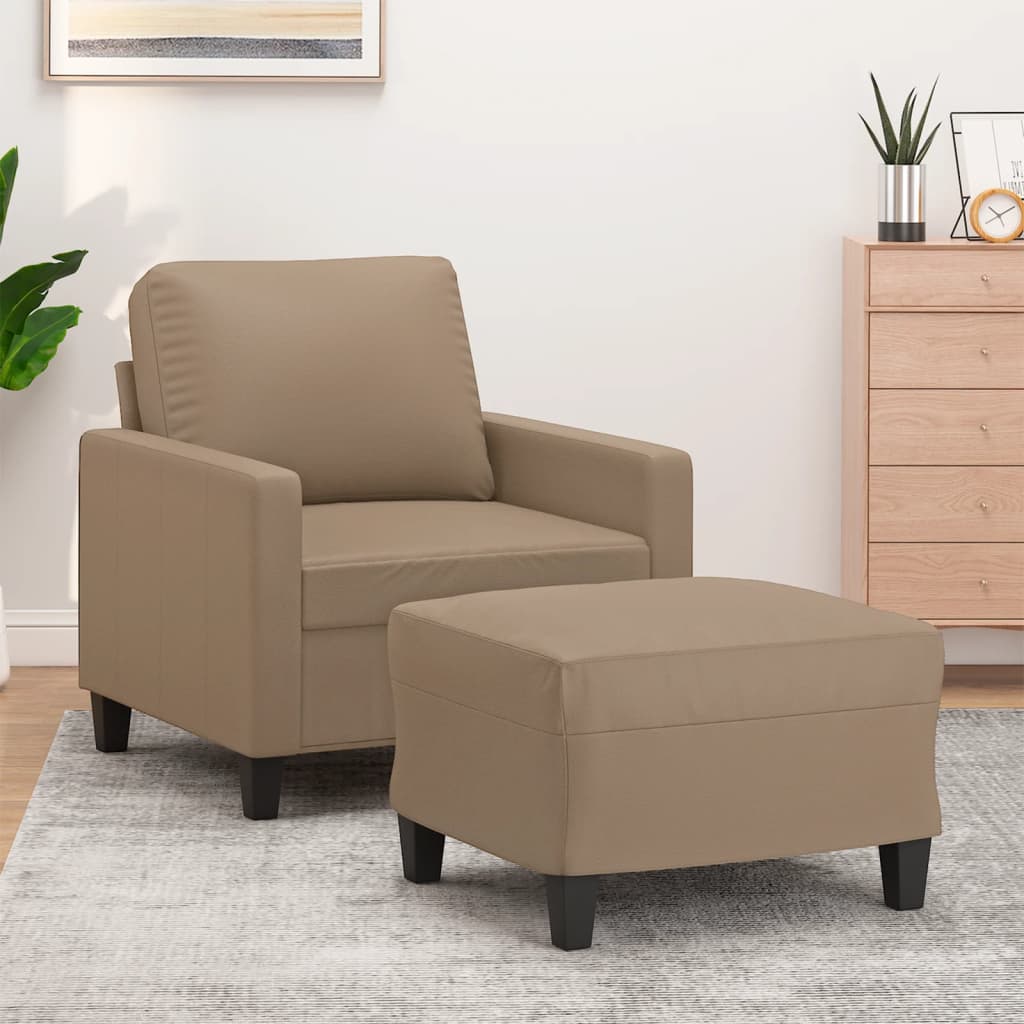 Fauteuil avec repose-pieds 60 cm cuir artificiel noir