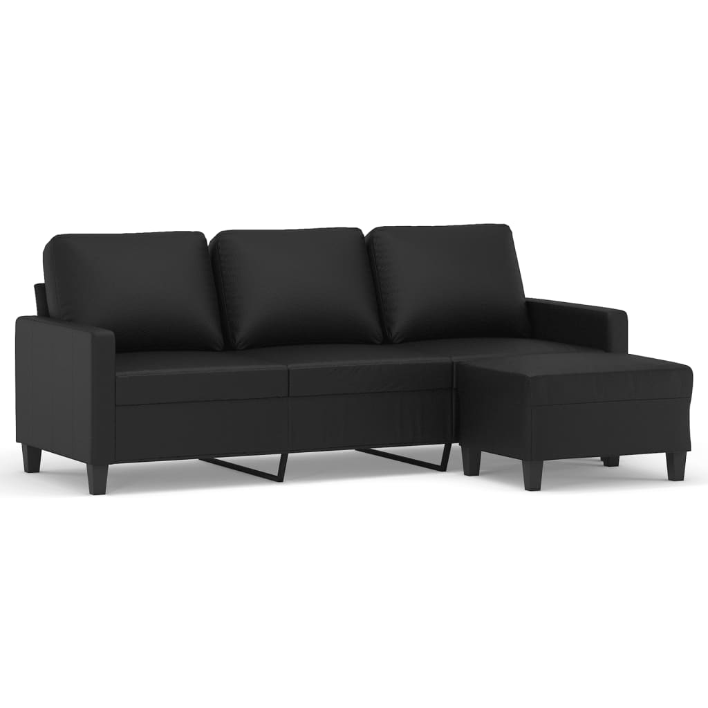 Canapé trois places avec repose-pieds 180 cm cuir artificiel noir