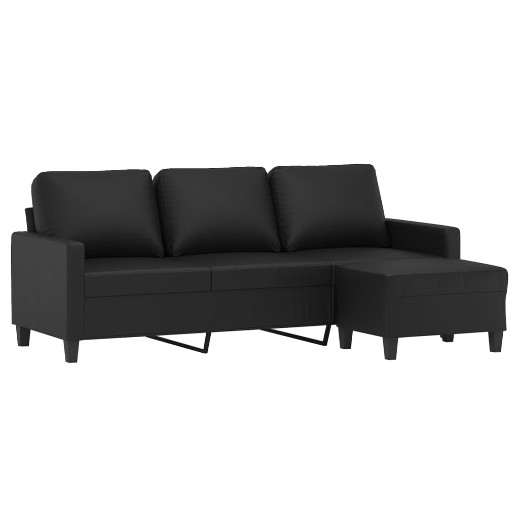 Canapé trois places avec repose-pieds 180 cm cuir artificiel noir