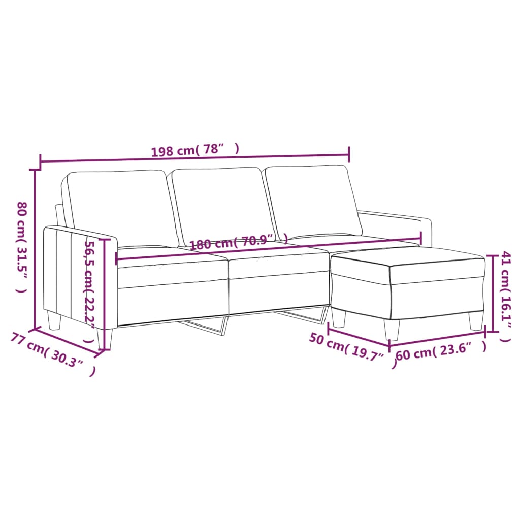 Canapé trois places avec repose-pieds 180 cm cuir artificiel noir