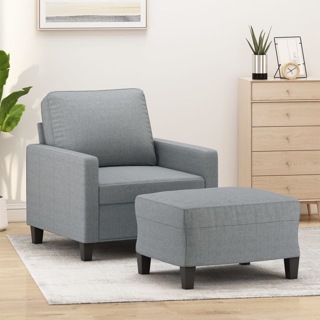 Fauteuil avec repose-pieds 60 cm tissu gris clair