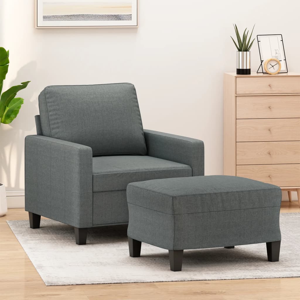 Fauteuil avec repose-pieds 60 cm tissu gris clair