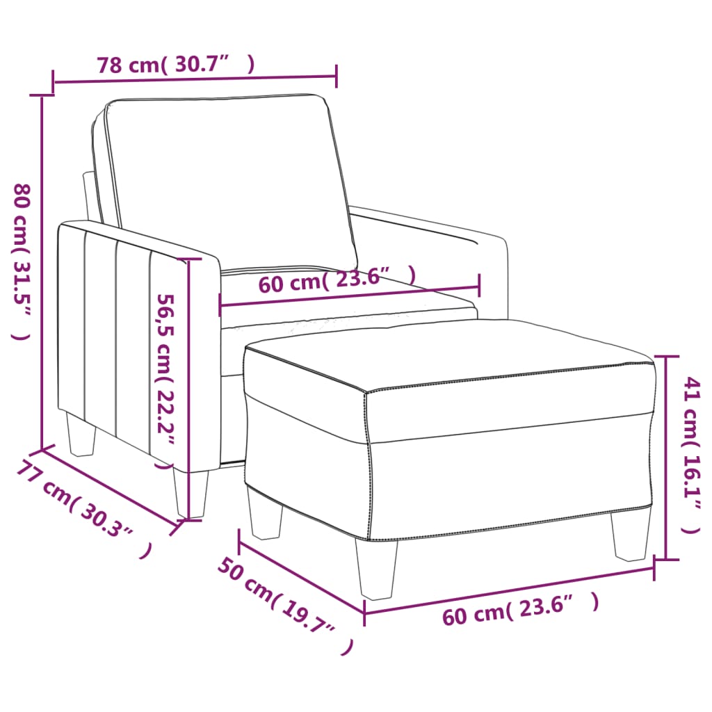 Fauteuil met voetenbank 60 cm stof