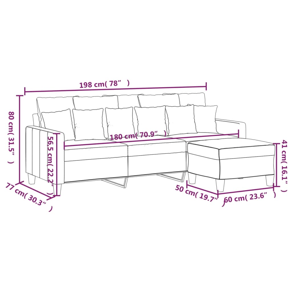 Canapé trois places avec repose-pieds 180 cm en tissu