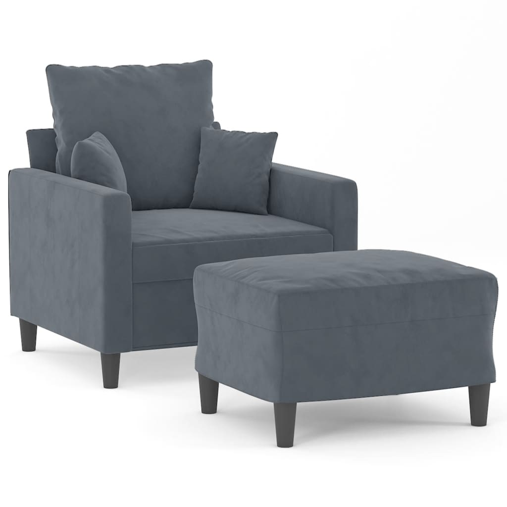 Fauteuil avec repose-pieds 60 cm velours gris clair