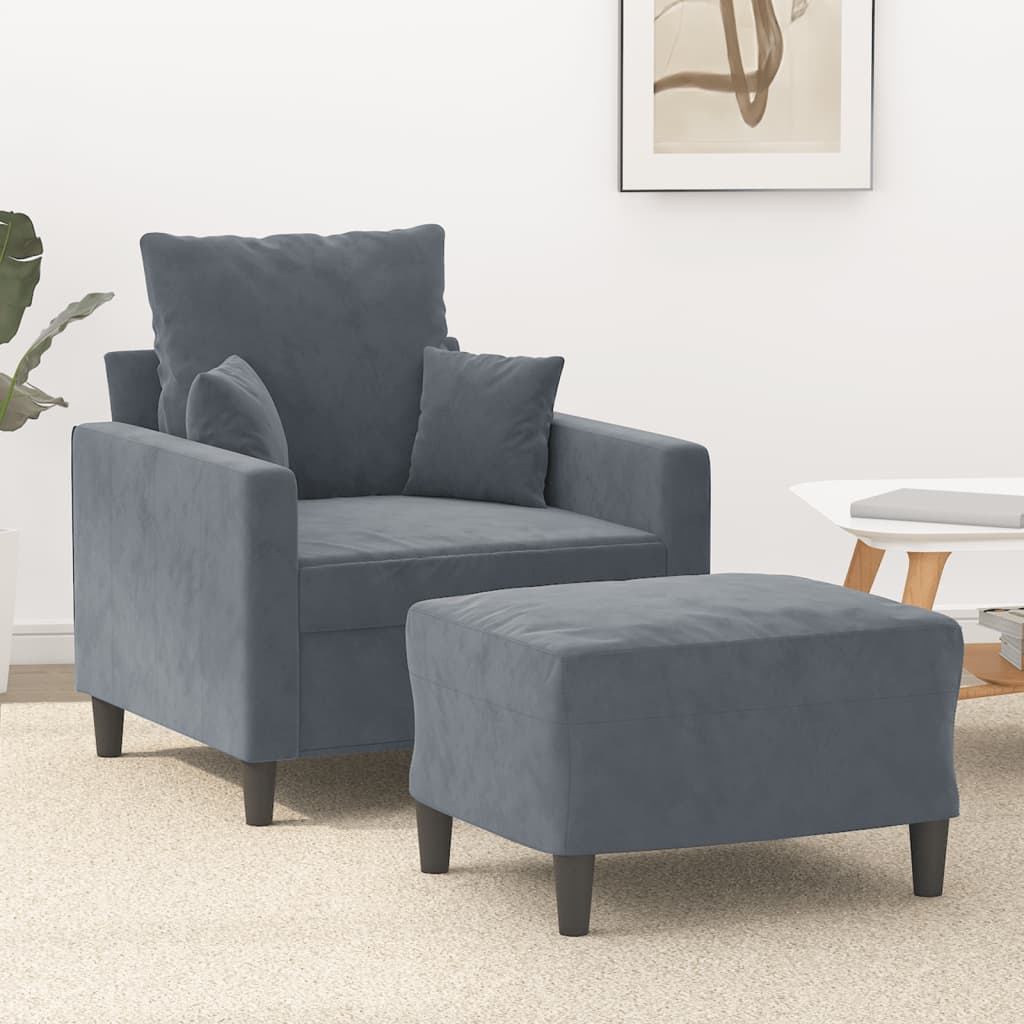 Fauteuil avec repose-pieds 60 cm velours gris clair