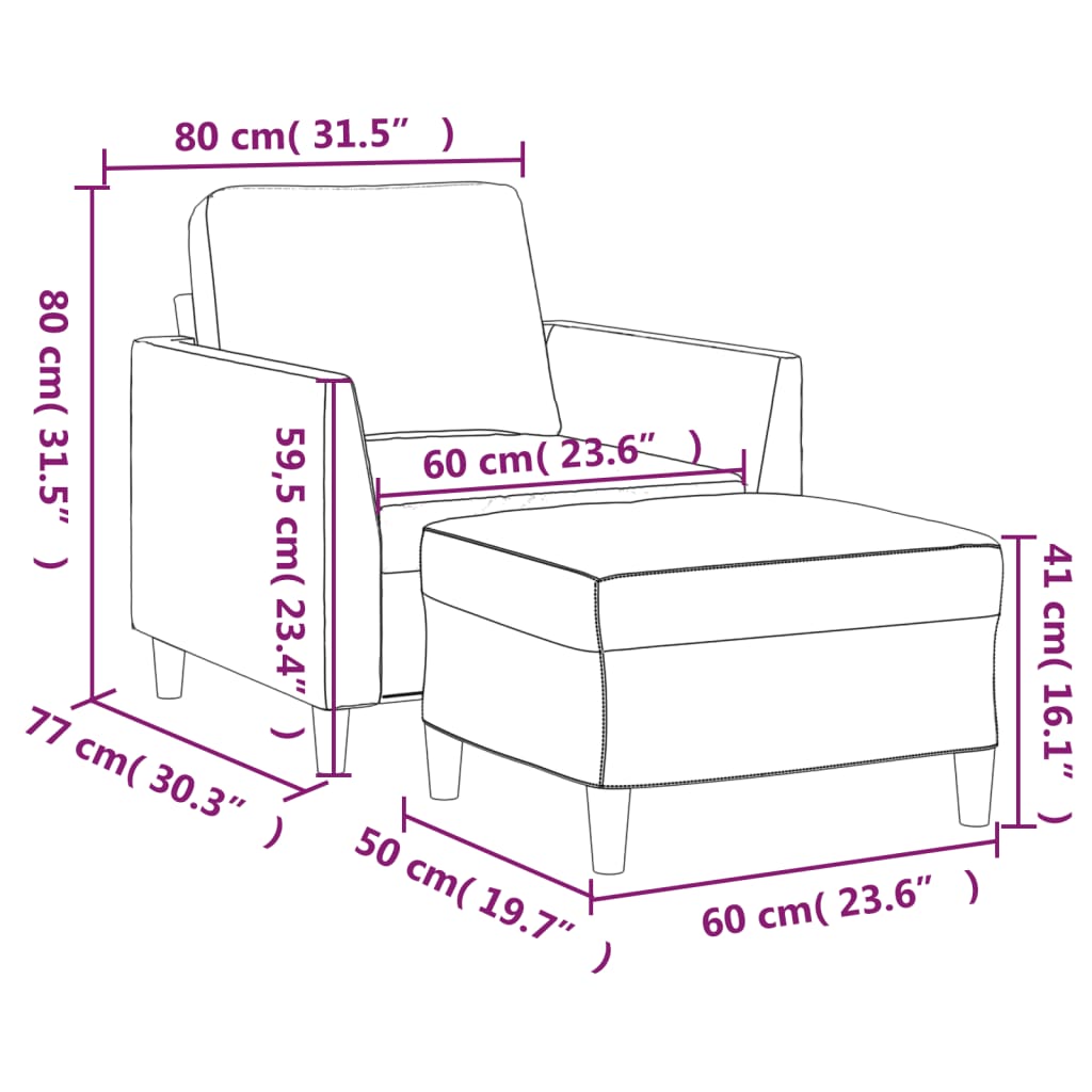 Fauteuil met voetenbank 60 cm kunstleer zwart