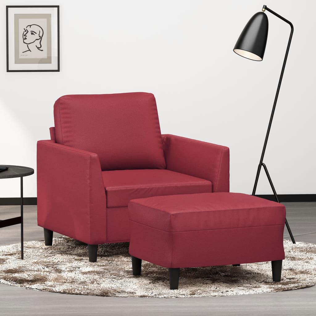 Fauteuil met voetenbank 60 cm kunstleer zwart