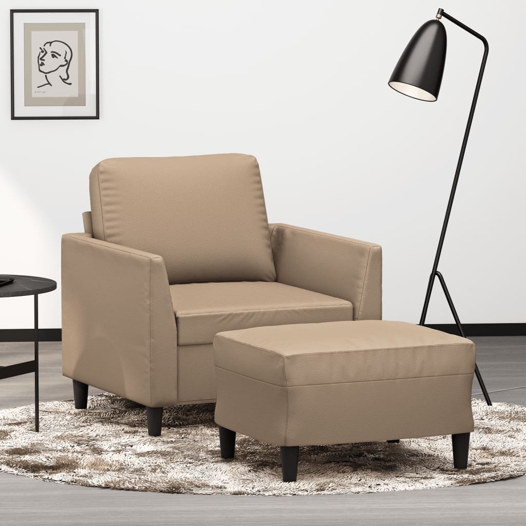 Fauteuil avec repose-pieds 60 cm cuir artificiel noir