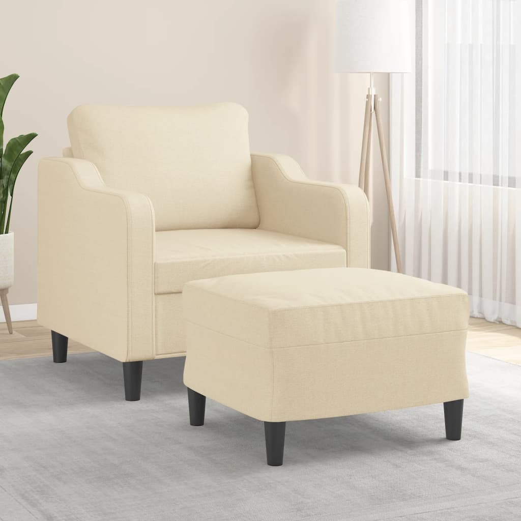 Fauteuil avec repose-pieds 60 cm en tissu couleur crème