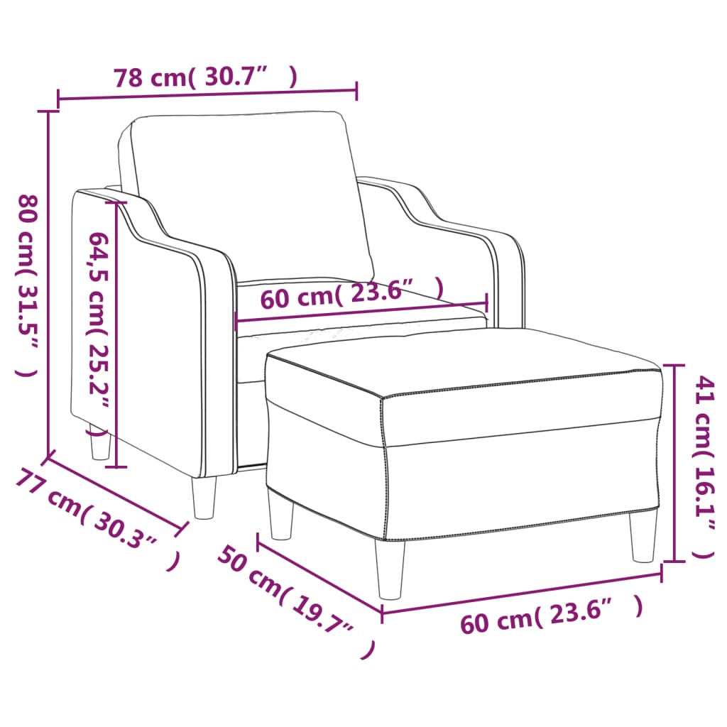 Fauteuil avec repose-pieds 60 cm en tissu couleur crème