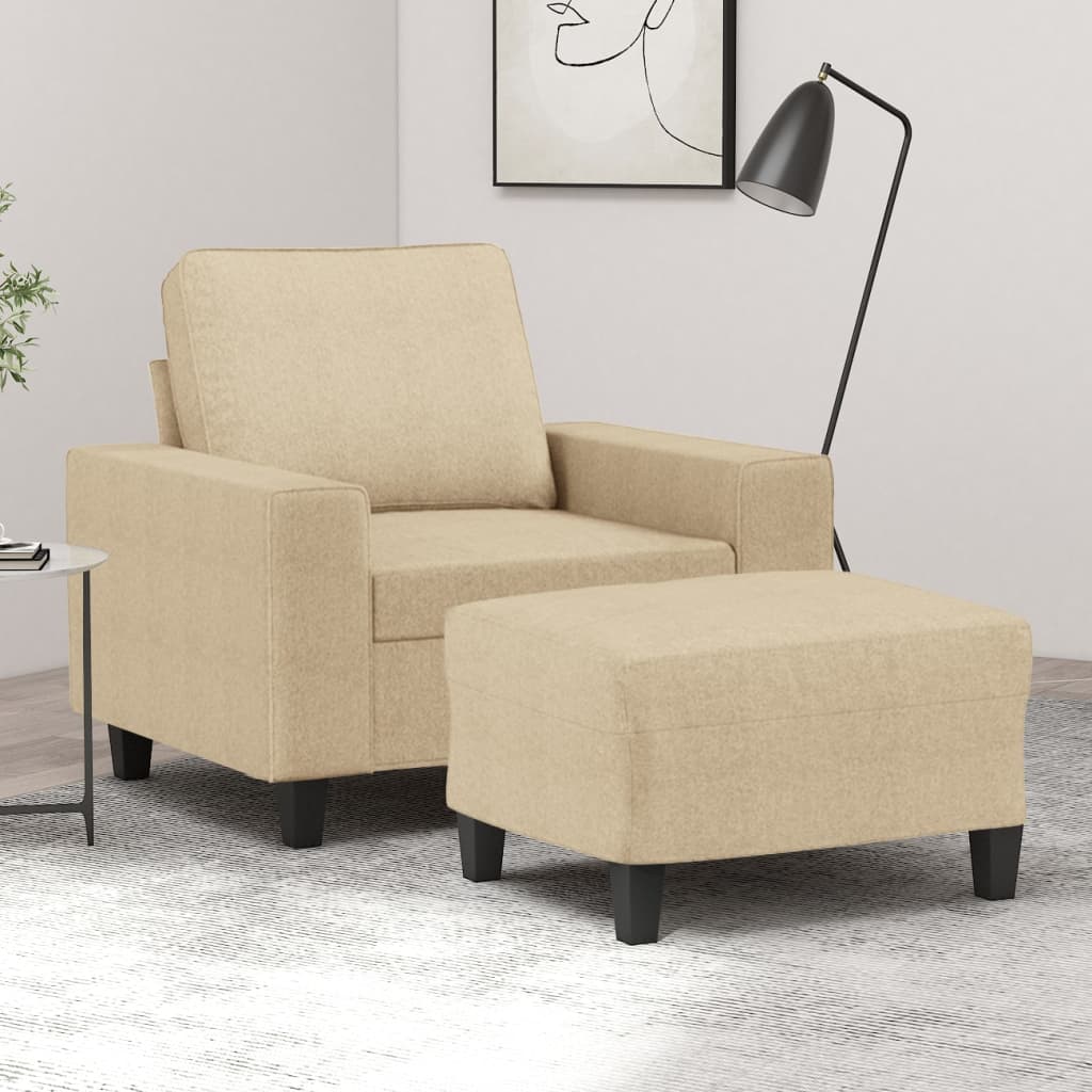 Fauteuil met voetenbank 60 cm stof crèmekleurig