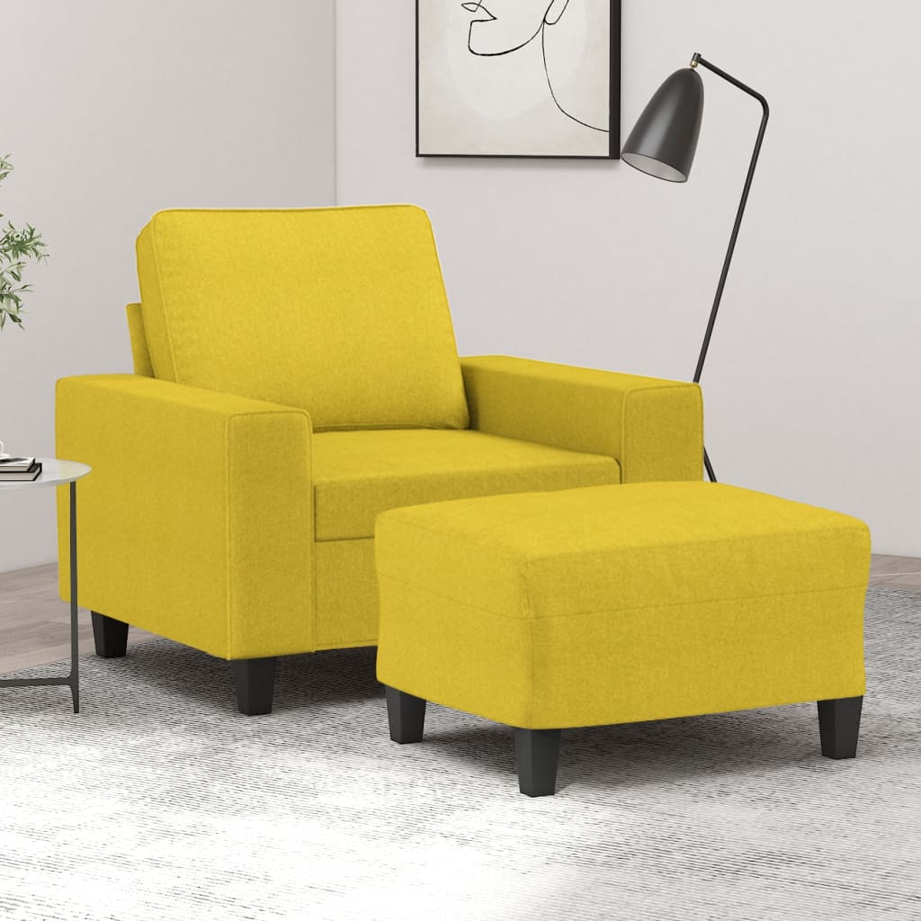 Fauteuil met voetenbank 60 cm stof crèmekleurig