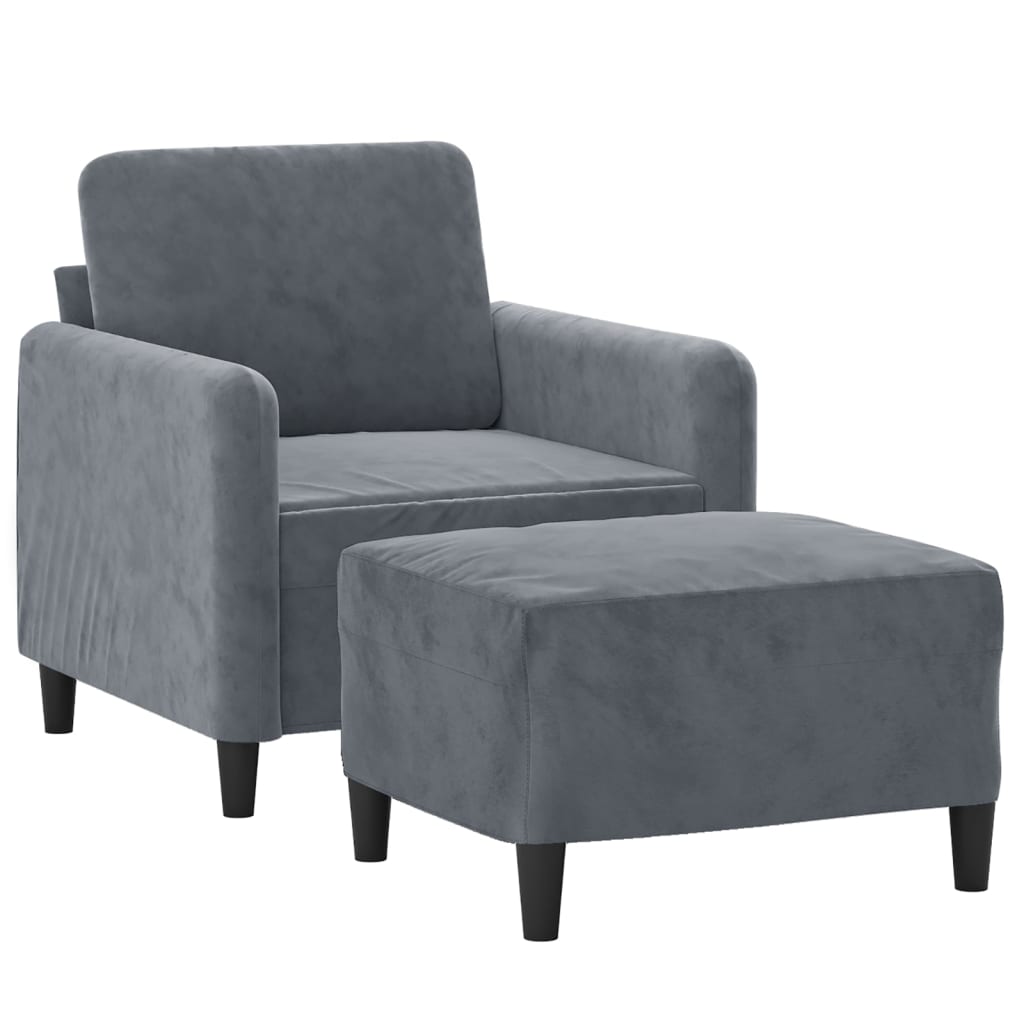 Fauteuil met voetenbank 60 cm fluweel donkergrijs