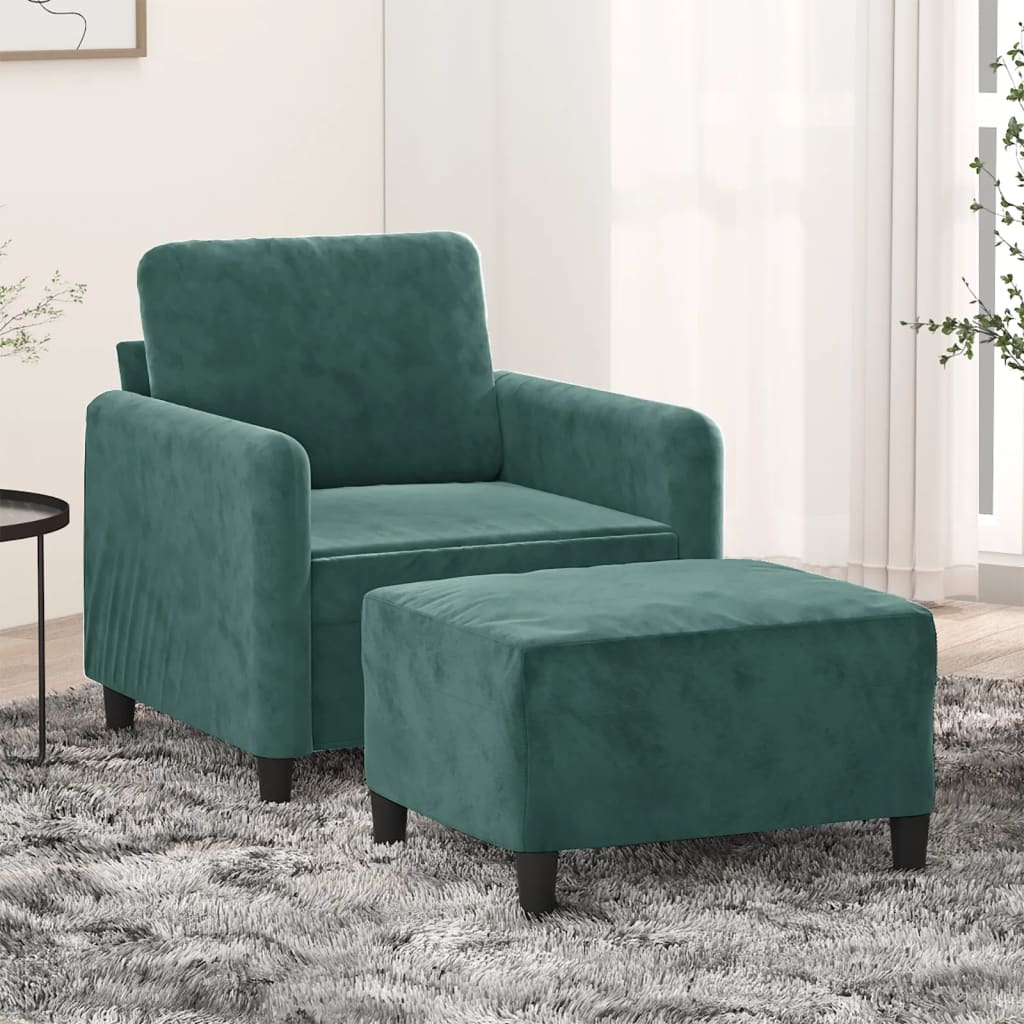 Fauteuil avec repose-pieds 60 cm velours couleur crème