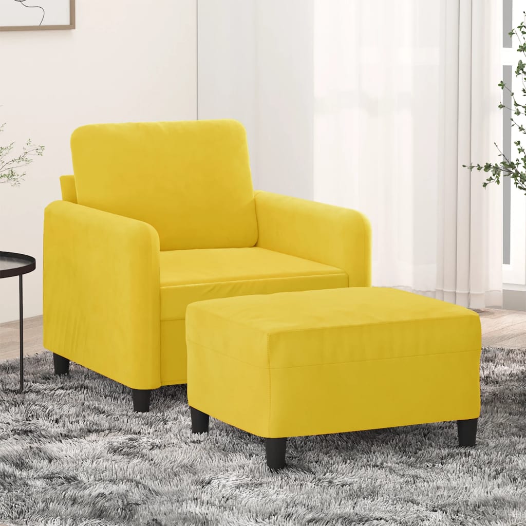 Fauteuil avec repose-pieds 60 cm velours couleur crème