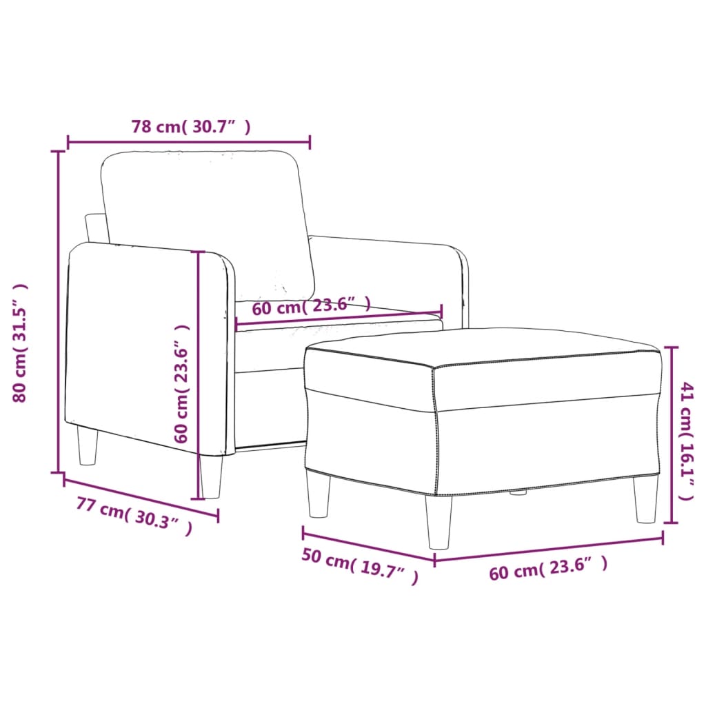 Fauteuil met voetenbank 60 cm fluweel crèmekleurig