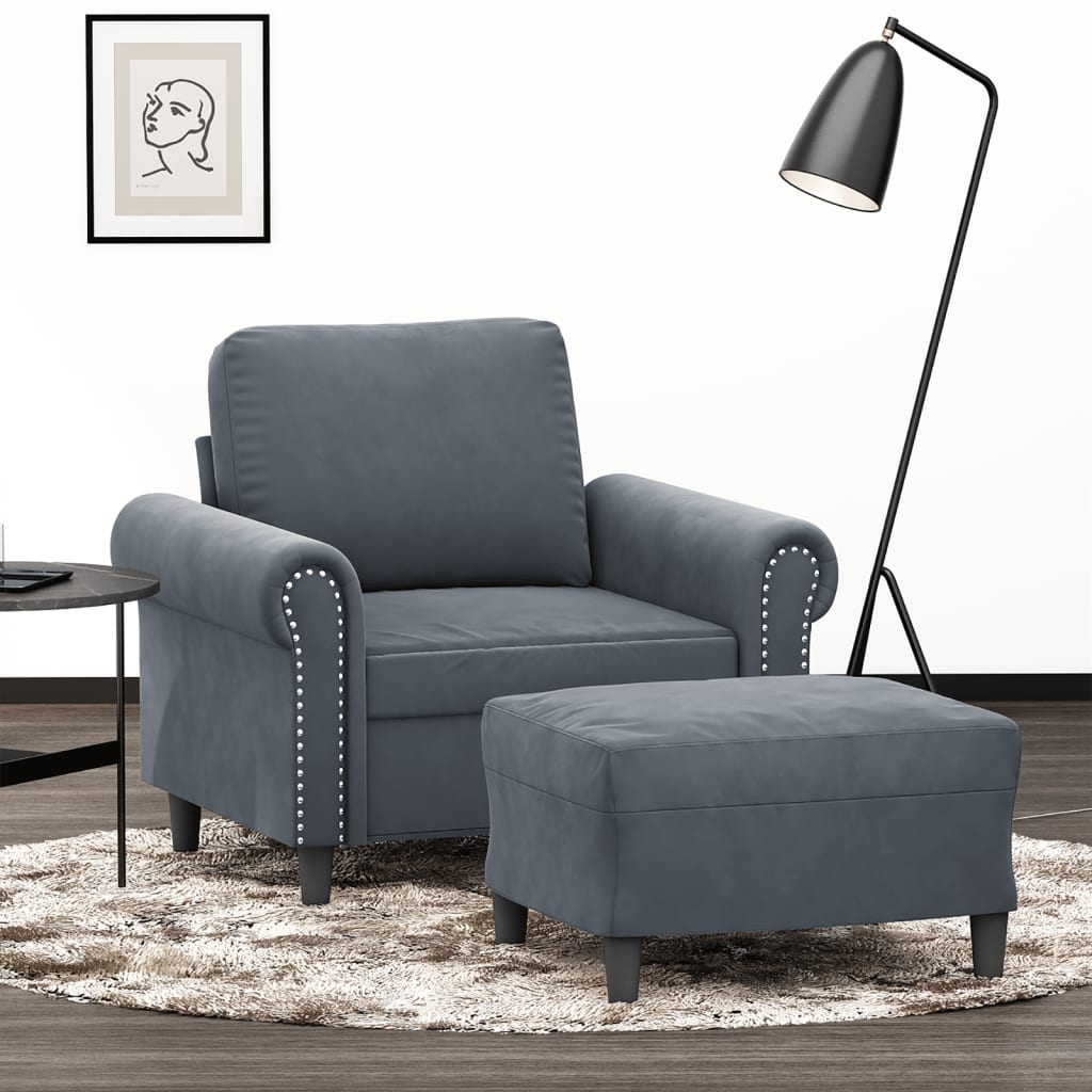 Fauteuil avec repose-pieds 60 cm velours