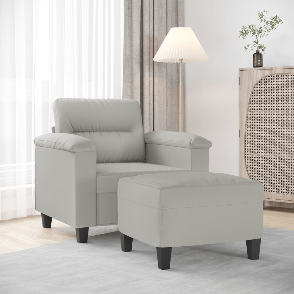 Fauteuil met voetenbank 60 cm microvezelstof zwart