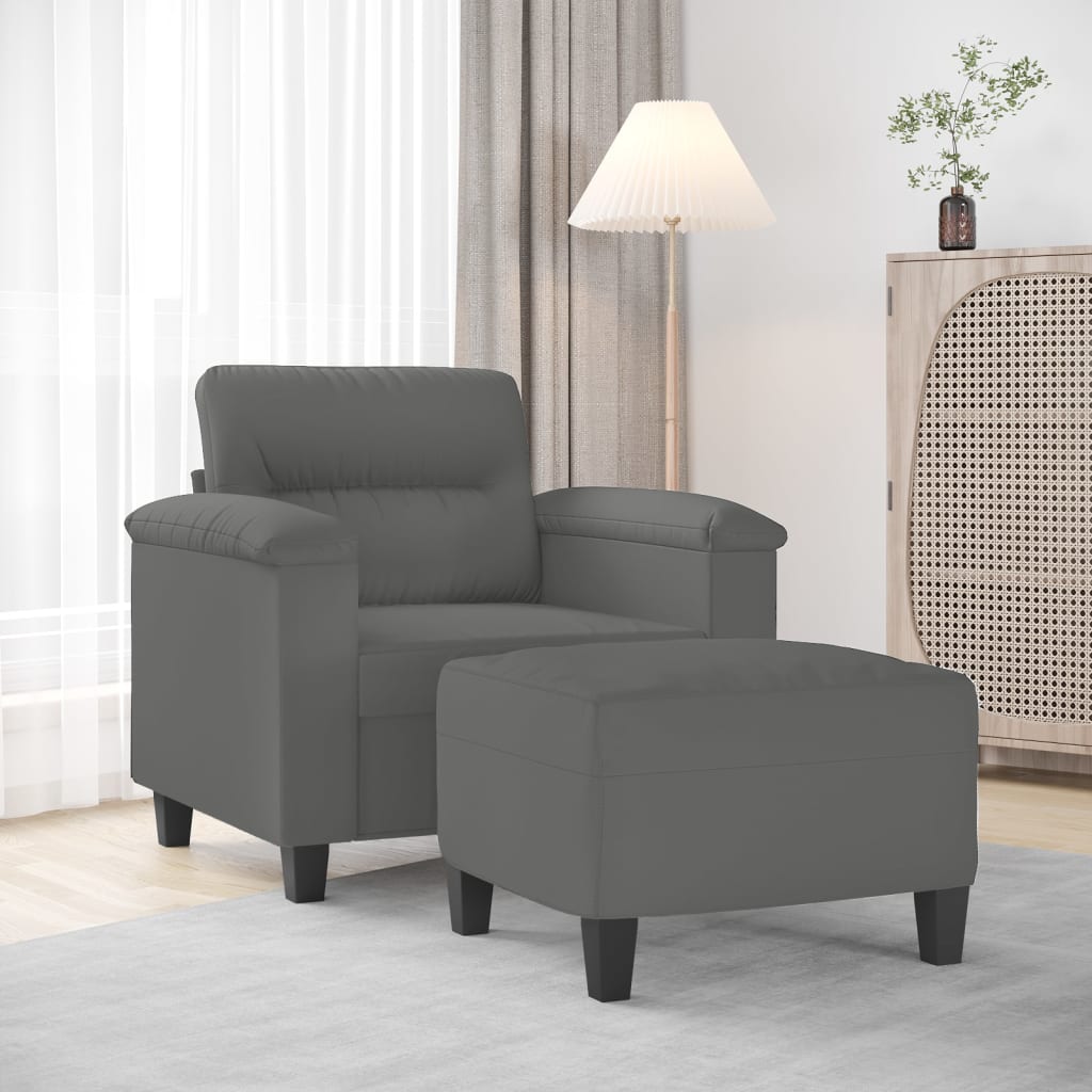 Fauteuil met voetenbank 60 cm microvezelstof lichtgrijs