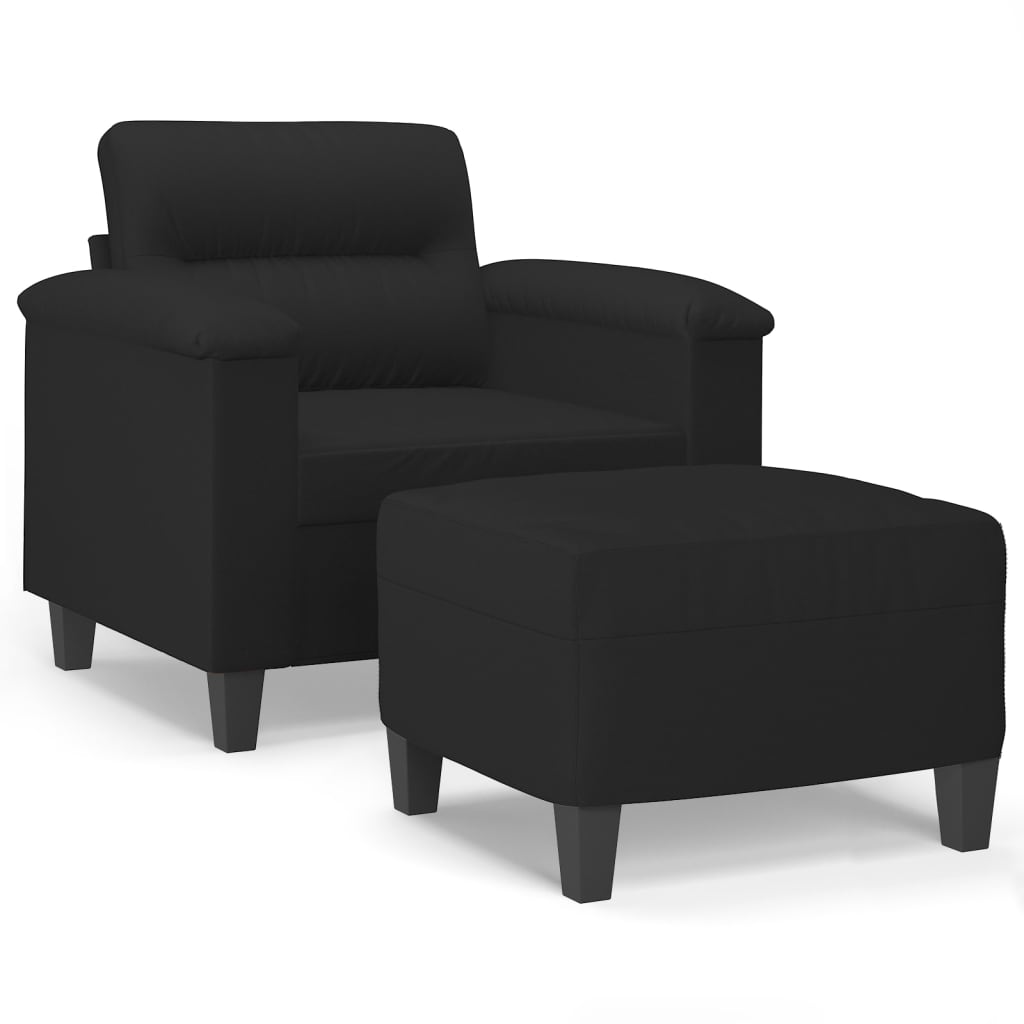 Fauteuil met voetenbank 60 cm microvezelstof zwart