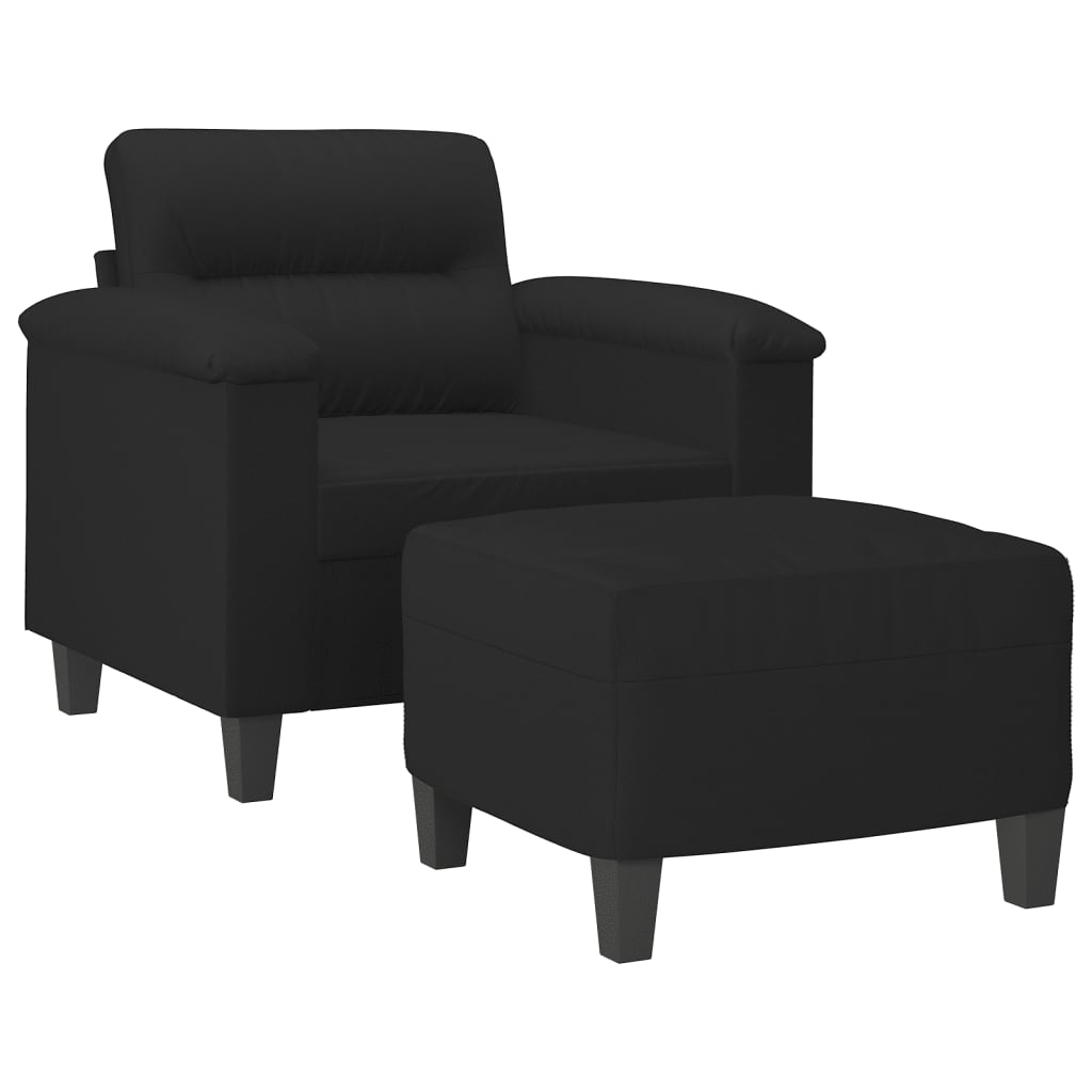 Fauteuil met voetenbank 60 cm microvezelstof zwart