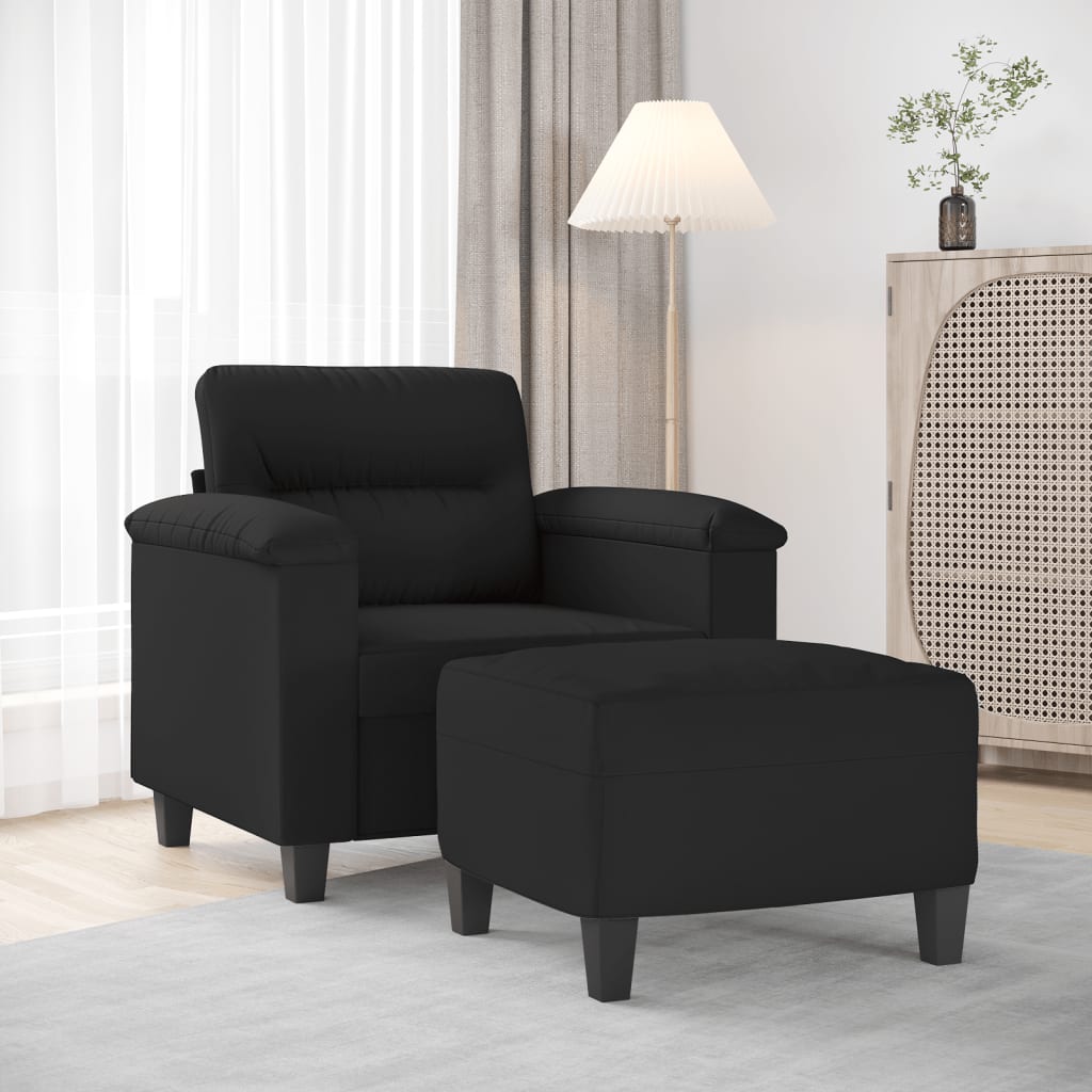 Fauteuil met voetenbank 60 cm microvezelstof zwart