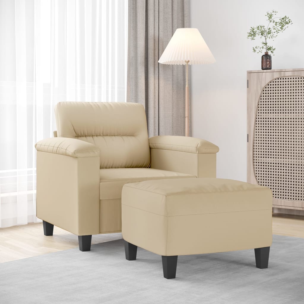 Fauteuil met voetenbank 60 cm microvezelstof zwart