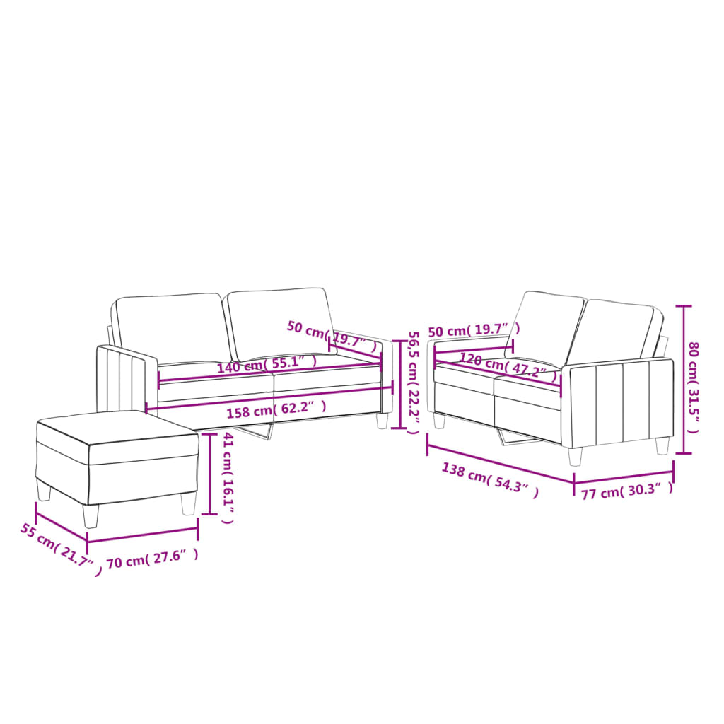 3-delige Loungeset met kussens kunstleer