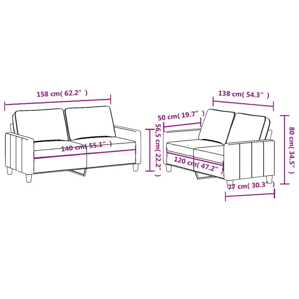 2-delige loungeset met kussens stof