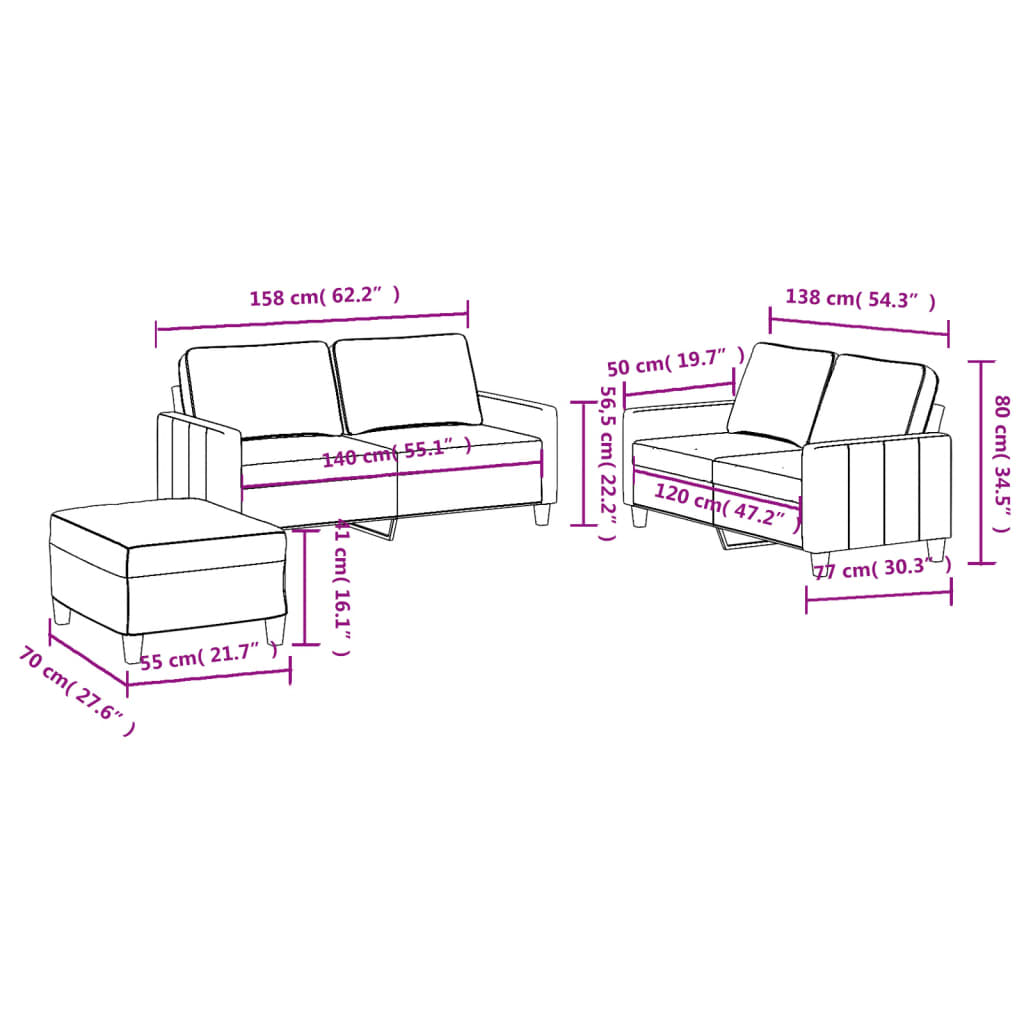 2-delige Loungeset met kussens stof