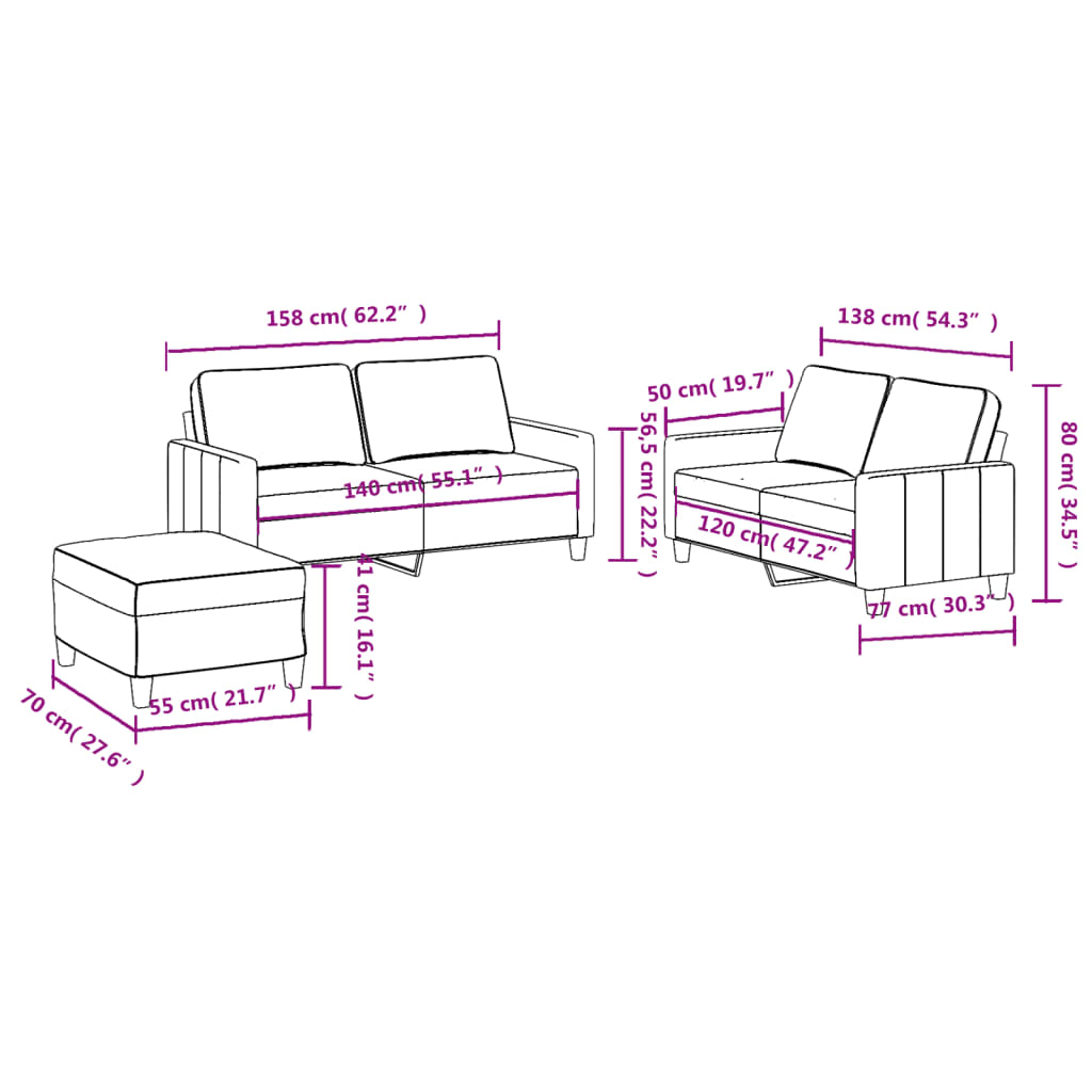 2-delige loungeset met kussens stof