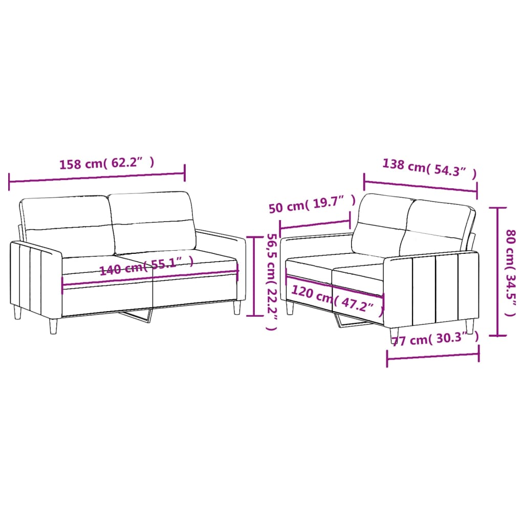 2-delige Loungeset met kussens stof