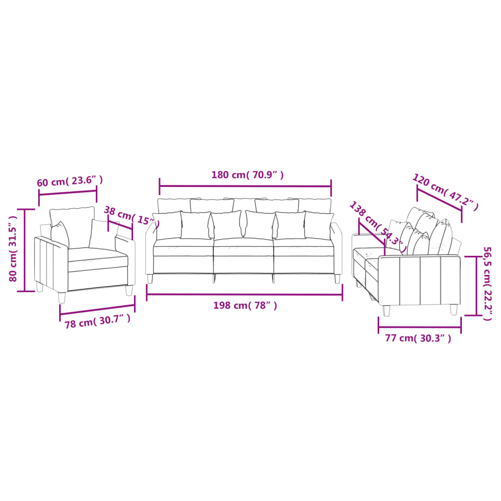 3-delige Loungeset met kussens stof