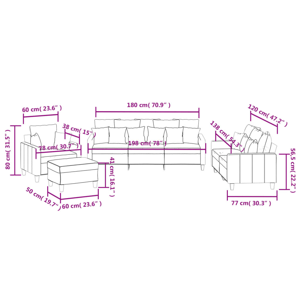 3-delige Loungeset met kussens stof