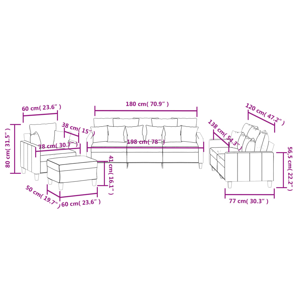 3-delige Loungeset met kussens stof