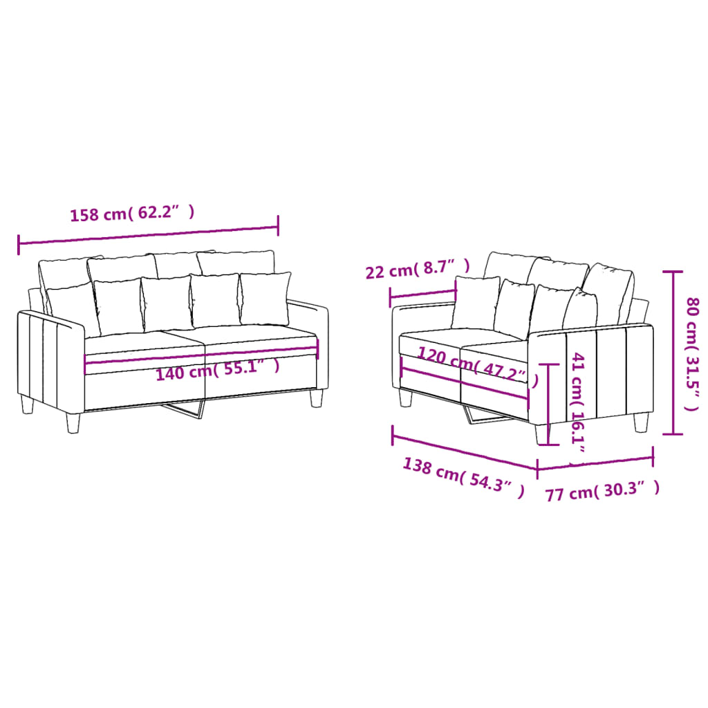 2-delige Loungeset met kussens stof