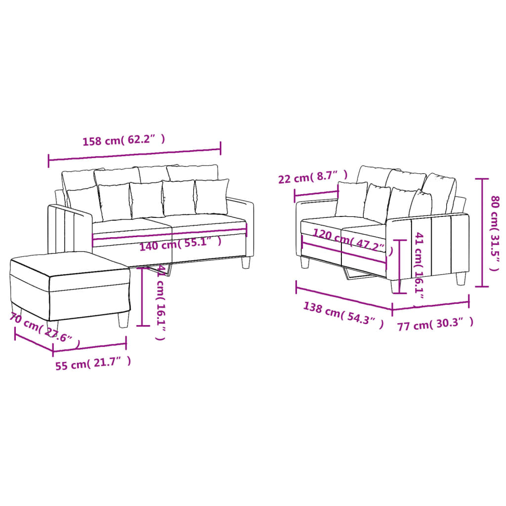 2-delige Loungeset met kussens stof