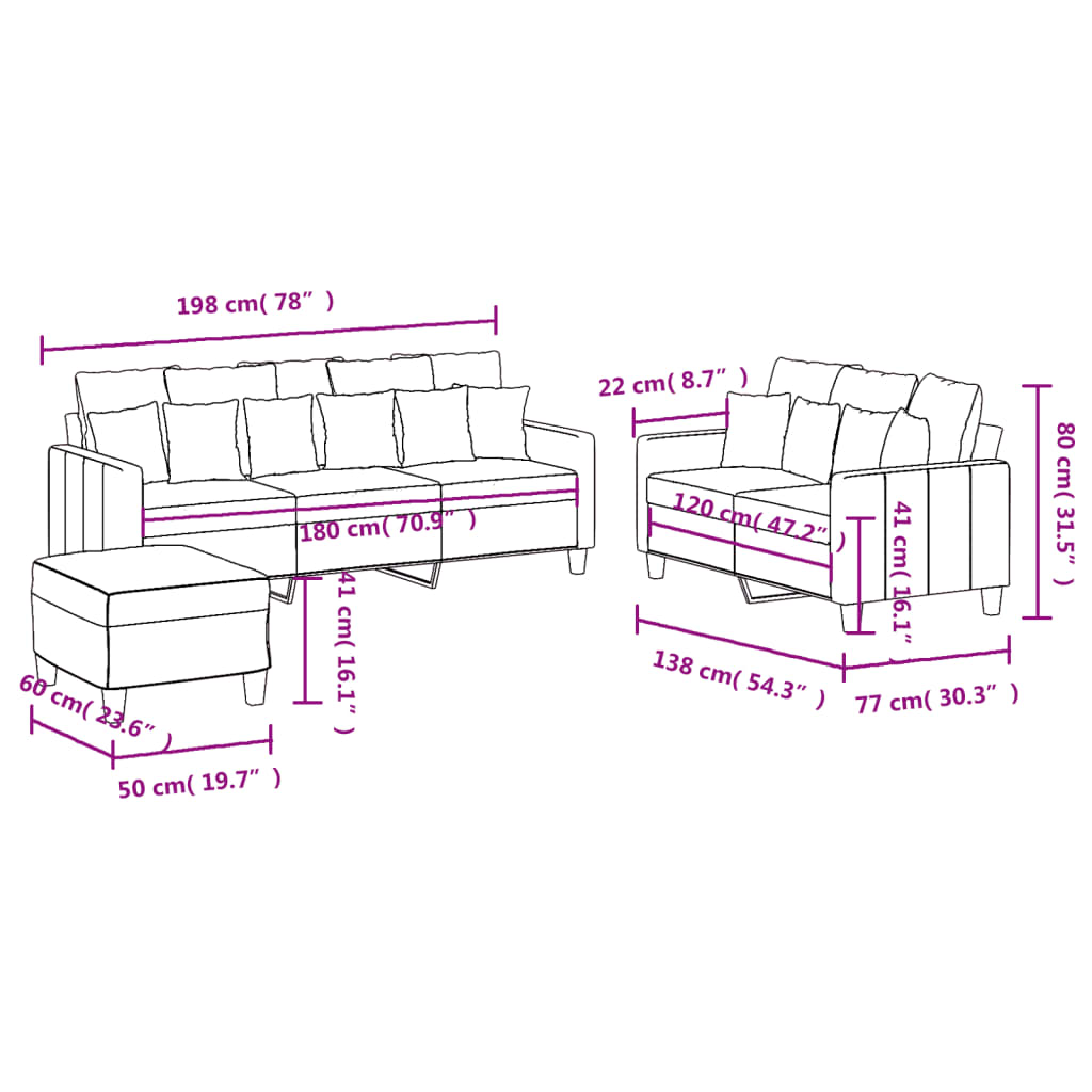 2-delige loungeset met kussens stof