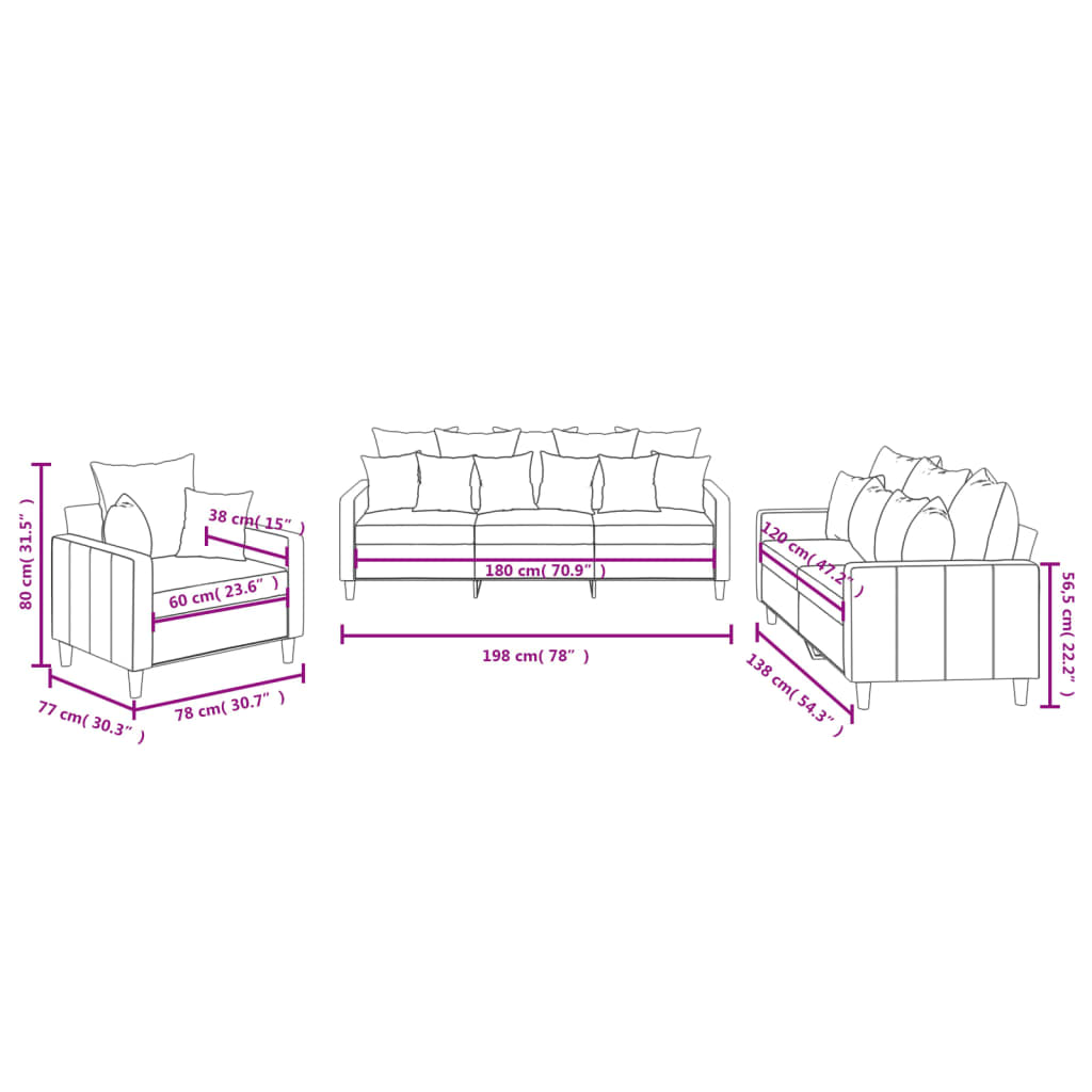 3-delige Loungeset met kussens fluweel