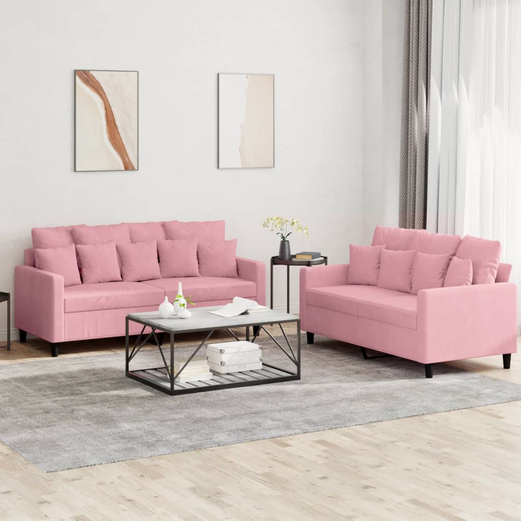 3-delige Loungeset met kussens fluweel roze