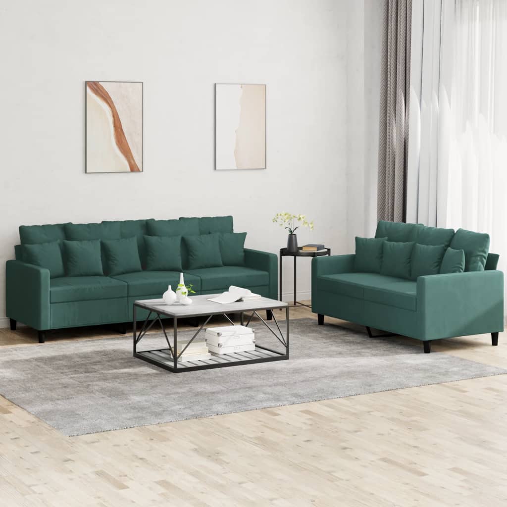 Ensemble lounge 2 pièces avec coussins en velours vert foncé