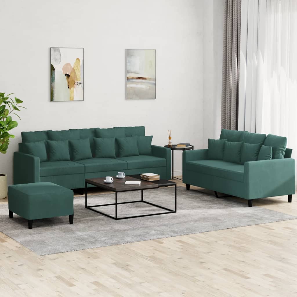 Ensemble lounge 2 pièces avec coussins en velours vert foncé