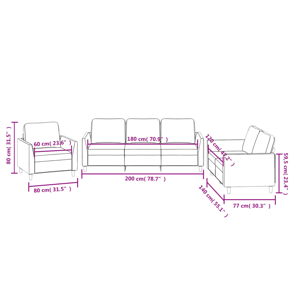 3-delige Loungeset met kussens kunstleer