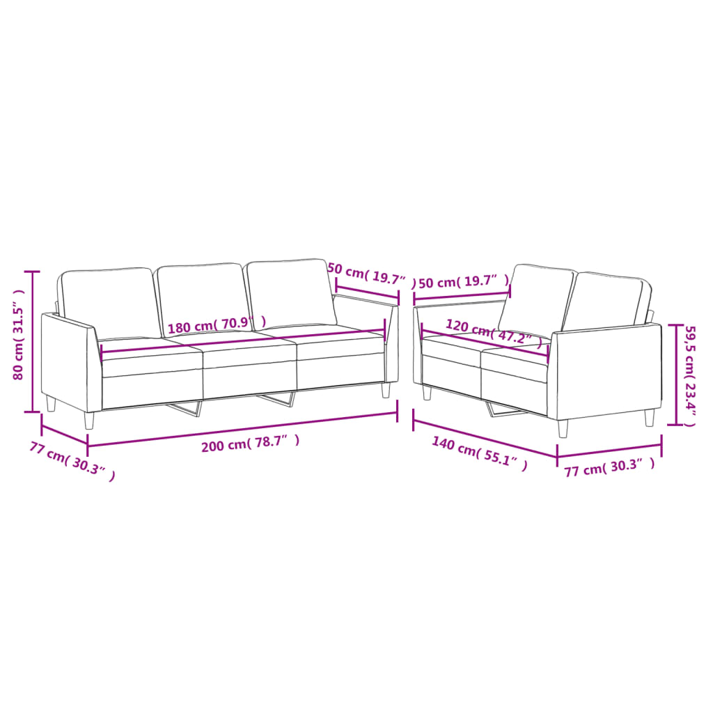 2-delige Loungeset met kussens kunstleer