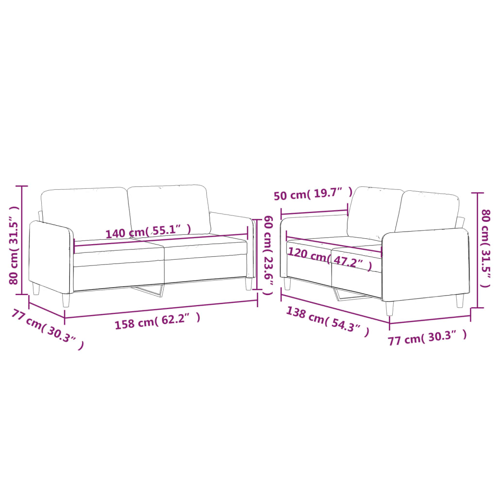 2-delige Loungeset met kussens stof