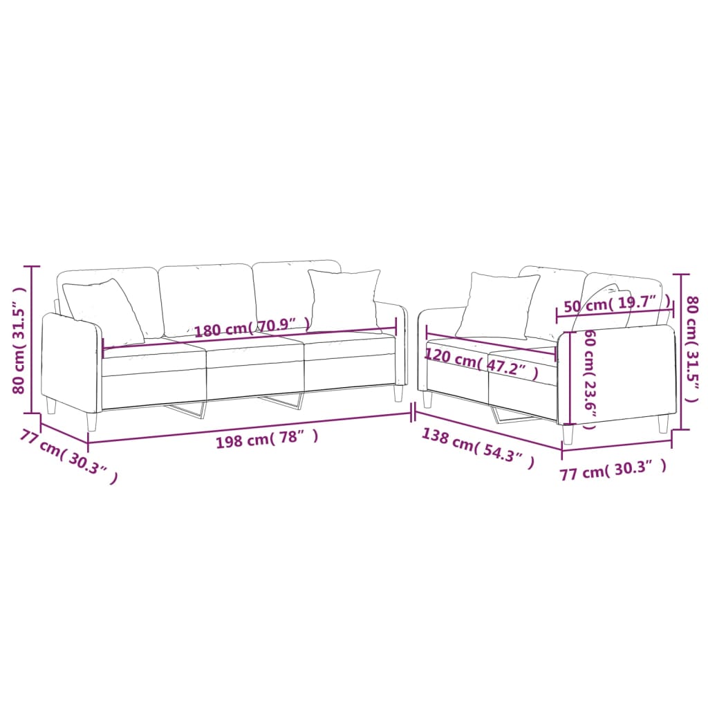 2-delige Loungeset met kussens stof bruin