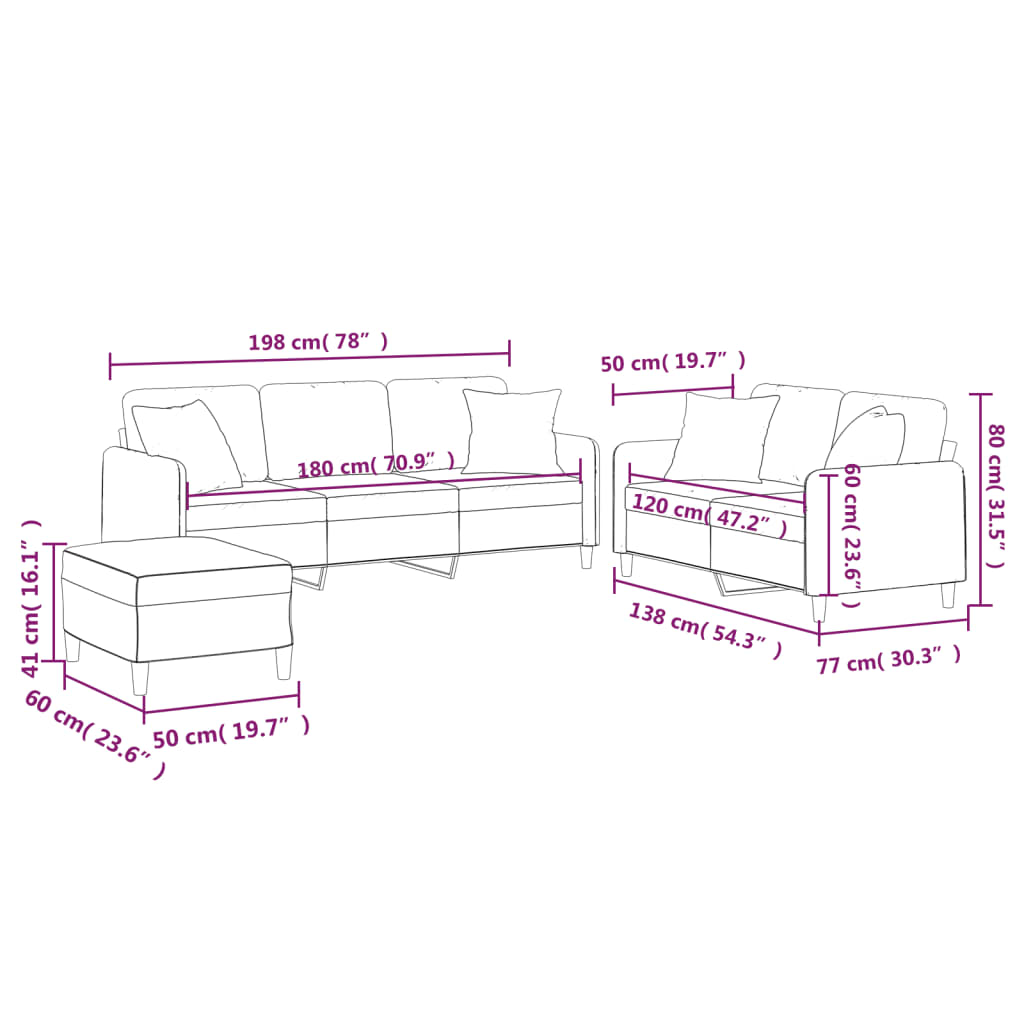 2-delige Loungeset met kussens stof