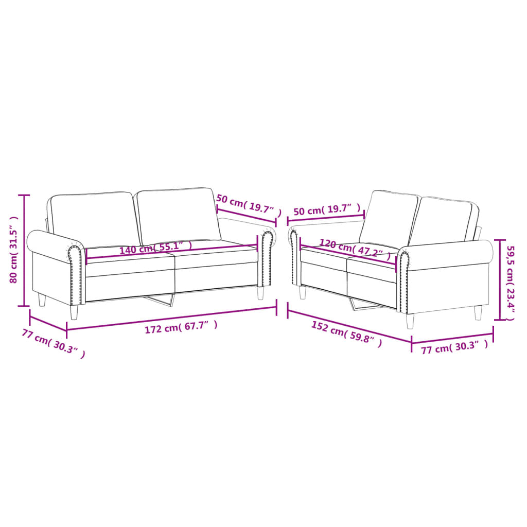 3-delige Loungeset met kussens kunstleer crèmekleurig