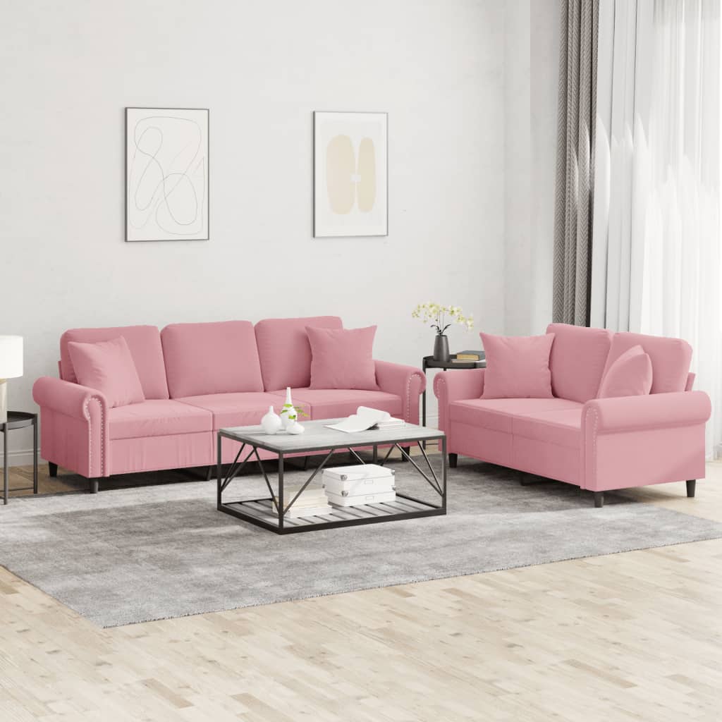 2-delige Loungeset met kussens fluweel roze